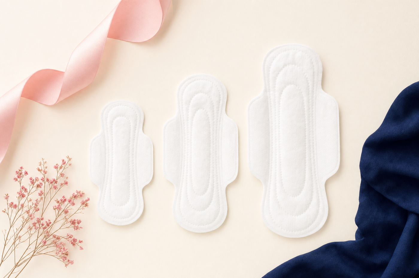 Three pad sizes arranged from light to heavy flow