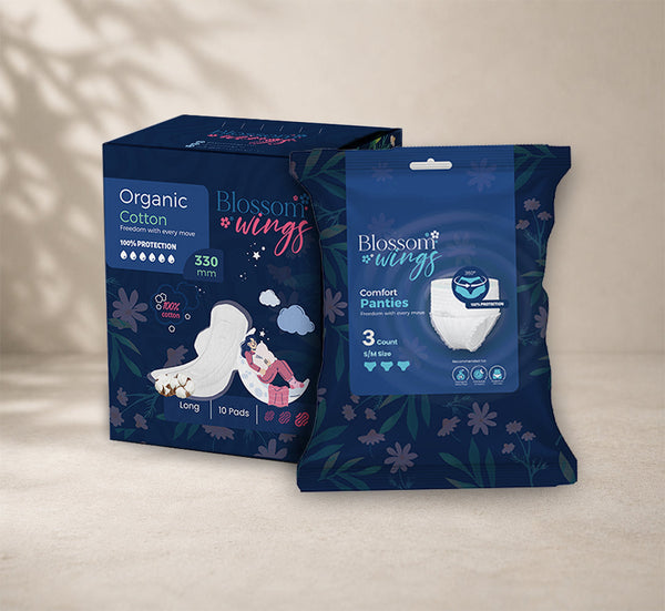 Blossom Wings Night Pads collection — 330mm extended-length organic cotton overnight pads
