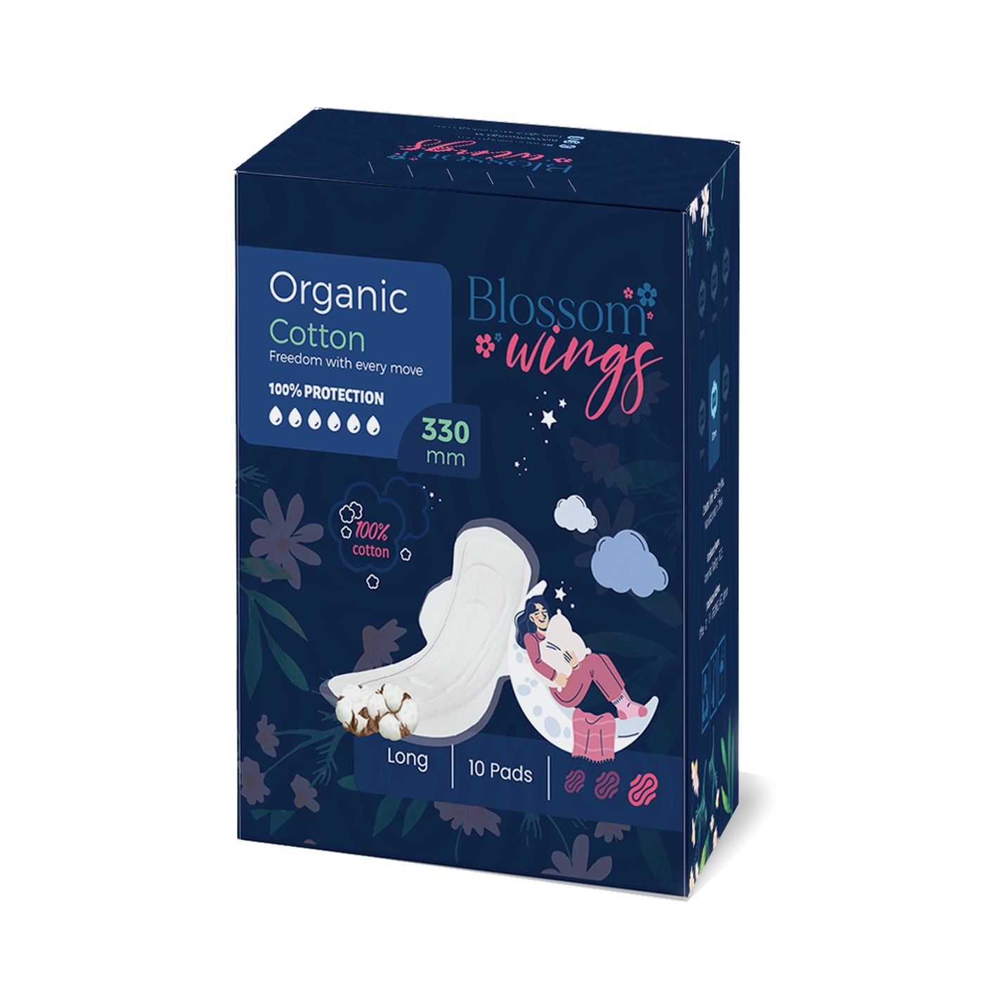 Blossom Wings Night Pad 330mm — individual wrapped pad held in hand