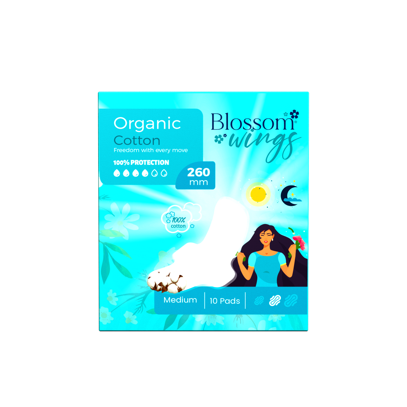 Blossom Wings Organic Cotton Day Pads 260mm