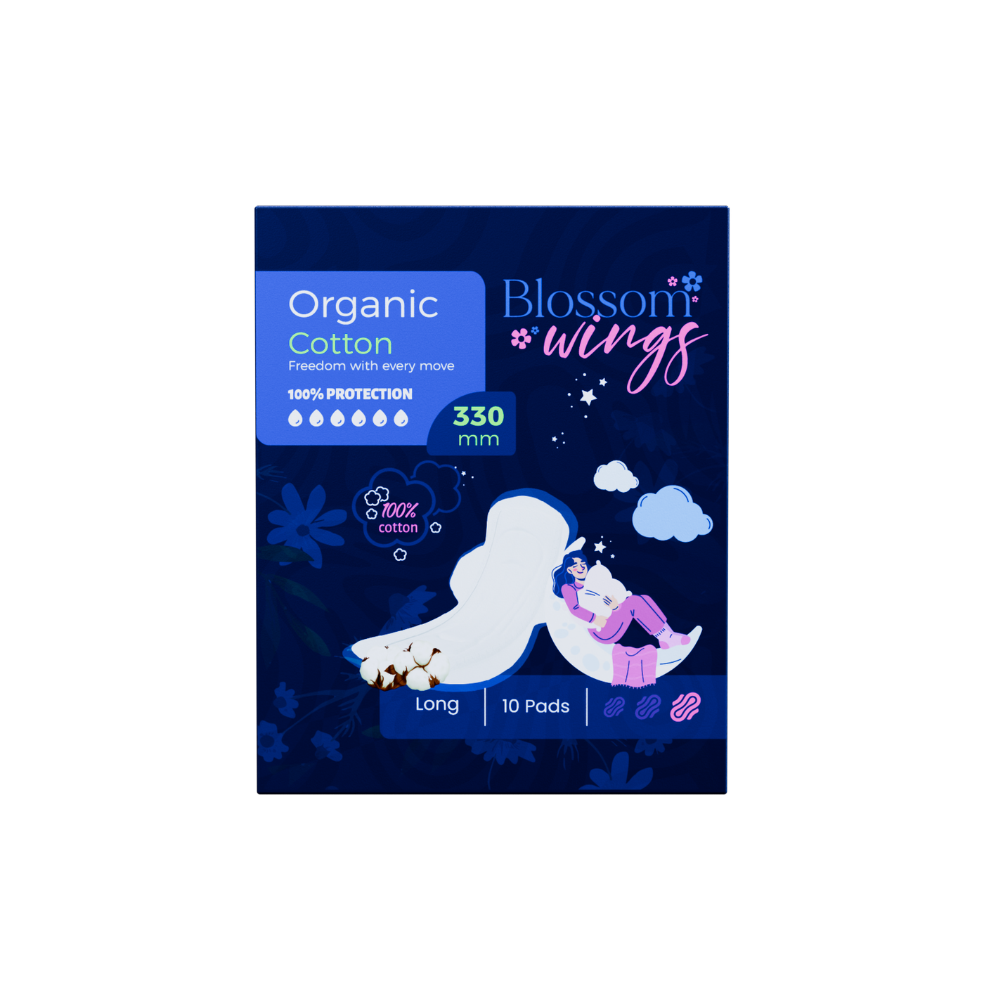 Blossom Wings Organic Cotton Night Pads 330mm